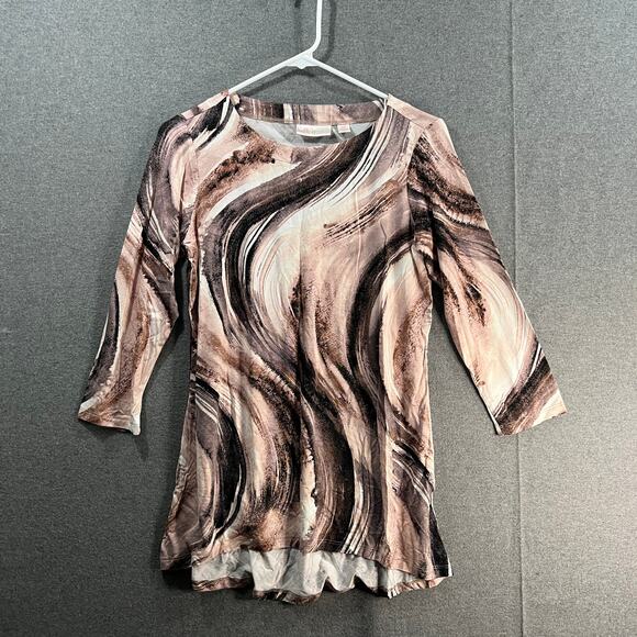 Belle by Kim Gravel Abstract Print 3/4-Sleeve Knit Top Neutral, XX-Small - Picture 1 of 8